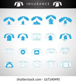 Insurance House And Car Icons Set - Isolated On Gray Background - Vector Illustration, Graphic Design Editable For Your Design