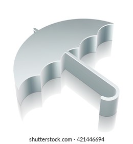 Insurance icon: 3d metallic Umbrella with reflection on White background, EPS 10 vector illustration.