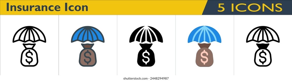 Insurance icon with 5 styles (outline, color lineal, solid, color and mixed)
