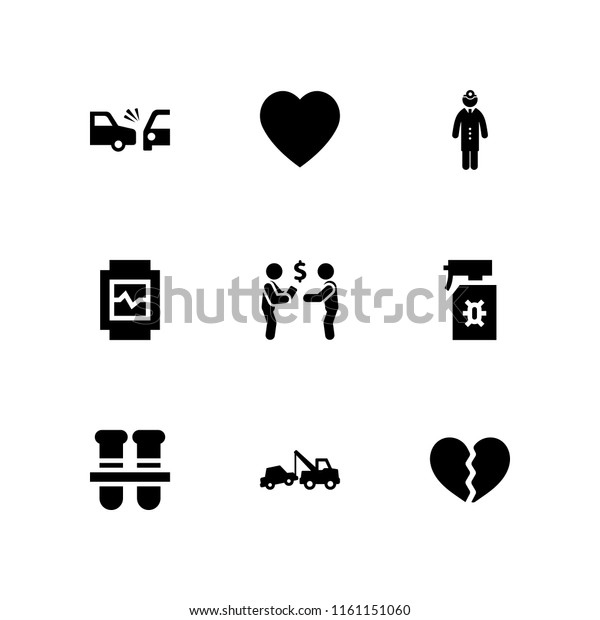 insurance icon.\
9 insurance set with healthcare and medical, hearts, sell and crash\
vector icons for web and mobile\
app