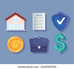 Insurance icon collection on purple background