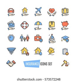 Insurance Icon Color Thin Line Set Support Services Element Design for Web and App. Vector illustration