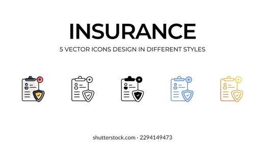 Insurance Icon Design in Five style with Editable Stroke. Line, Solid, Flat Line, Duo Tone Color, and Color Gradient Line. Suitable for Web Page, Mobile App, UI, UX and GUI design.