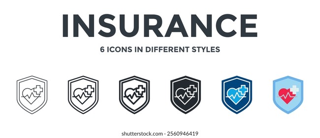 INSURANCE icon in different style vector illustration. Designed in thin line, regular line, bold line, glyph, color fill, and flat style can be used for web