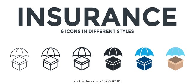 Insurance Icon In Different Style Vector Illustration. Designed In Thin Line, Regular Line, Bold Line, Glyph, Color Fill, And Flat Style Can Be Used For Web