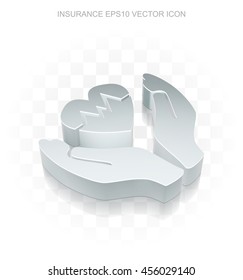 Insurance icon: Flat metallic 3d Heart And Palm, transparent shadow on light background, EPS 10 vector illustration.