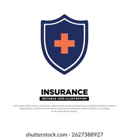Insurance Icon. Medical Shield with Cross Symbol. Editable Vector Icon.