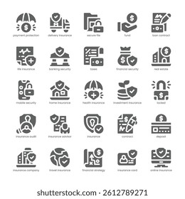 Insurance Icon pack for your website, mobile, presentation, and logo design. Insurance Icon solid design. Vector graphics illustration and editable stroke.