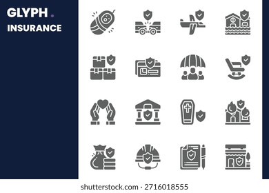 Paquete de iconos de seguros para su Sitio web, móvil, presentación y diseño de logotipo. Icono de seguro de diseño sólido. Ilustración gráfica de Vector y trazo editable.