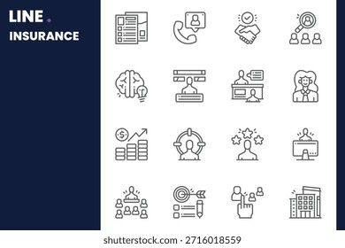 Paquete de iconos de seguros para su Sitio web, móvil, presentación y diseño de logotipo. Diseño de esquema de icono de seguro. Ilustración gráfica de Vector y trazo editable.