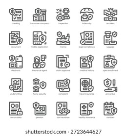 Paquete de iconos de seguros para su Sitio web, móvil, presentación y diseño de logotipo. Diseño de esquema de icono de seguro. Ilustración gráfica de Vector y trazo editable.