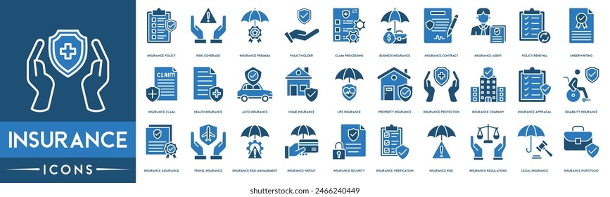 Insurance icon. Insurance Policy, Risk Coverage, Insurance Premium, Policyholder, Claim Processing, Business Insurance icon