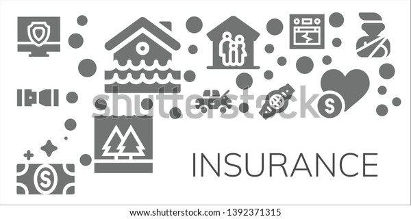 insurance icon set. 11 filled insurance\
icons.  Collection Of - Antivirus, Disaster, Seat belt, Damage,\
Bill, Belt, Family, Flood, Earthquake, Charity,\
Accident