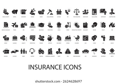 Conjunto de iconos de seguros colección. Estilo de diseño con fondo