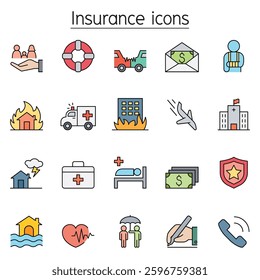 Insurance icon set in color line style