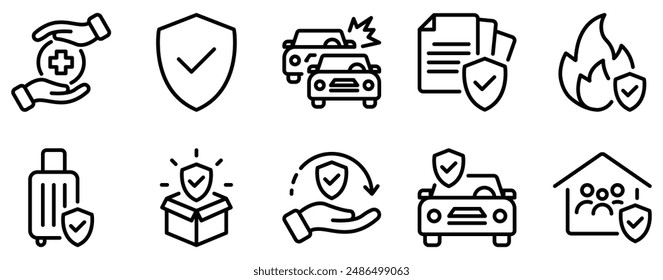 Insurance Icon Set Comprehensive Line Style Collection for Risk Management