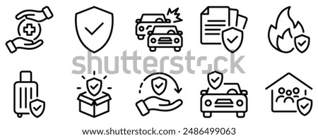 Insurance Icon Set Comprehensive Line Style Collection for Risk Management