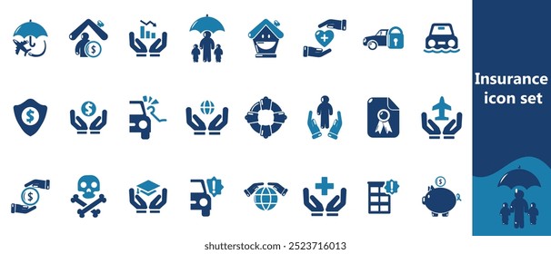 Conjunto de iconos de seguros con trazo editable. Colección de icono de línea fina de seguro y garantía. Ilustración vectorial