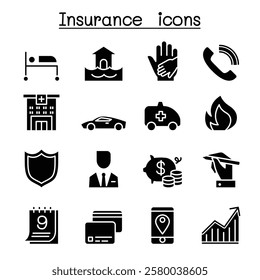 Insurance icon set in glyph style