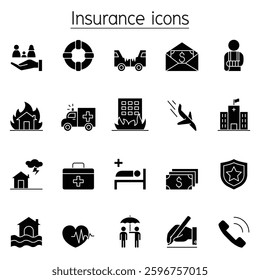 Insurance icon set in glyph style