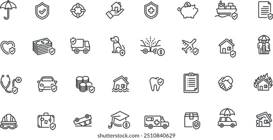 Insurance icon set. Home insurance, health insurance, savings, pet insurance etc.