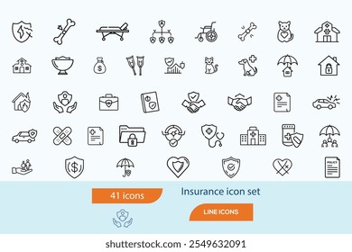 Insurance icon set line editable stroke