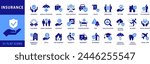 Insurance icon set. With medical, Legal, Car, Pet, Travel Insurance icons and much more. Dual Color Flat icons vector collection