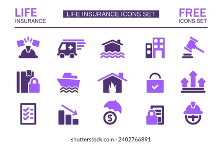 Insurance icon set. Modern icon collection. Vector