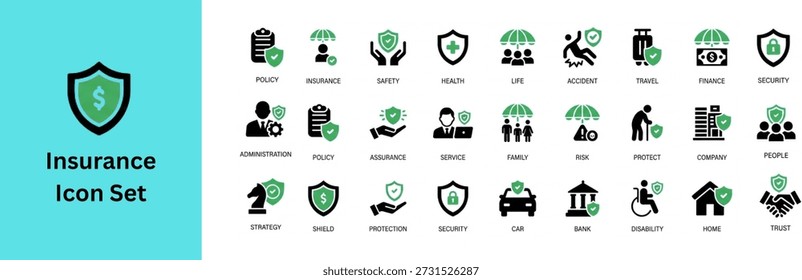 Insurance icon set silhouette vector 