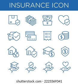 Insurance icon set. Suitable for design element of insurance business and financial protection service. Insurance outline symbol collection.