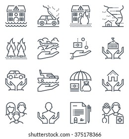 Insurance  icon set suitable for info graphics, websites and print media. Black and white flat line icons.