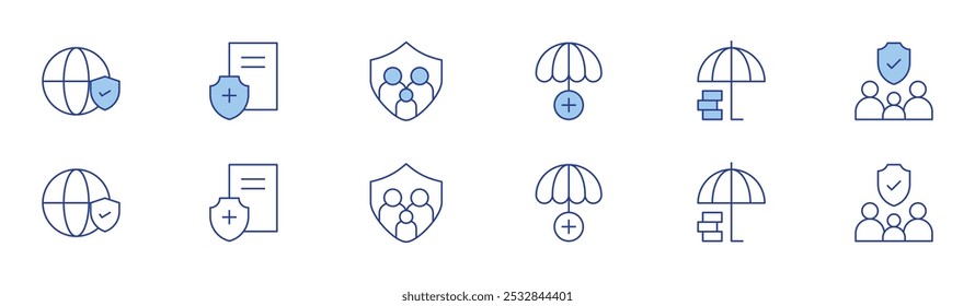 Insurance icon set in two styles, Duotone and Thin Line style. Editable stroke. life insurance, investment,, health insurance, family, family.
