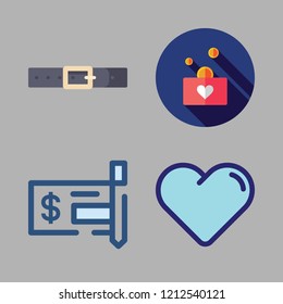 insurance icon set. vector set about belt, donation, heart and check icons set.