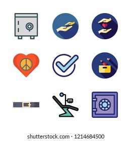 insurance icon set. vector set about heart, donation, dentist and safebox icons set.