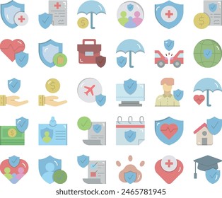 Conjunto de iconos de seguro Diseño de Vector Ilustración Stock