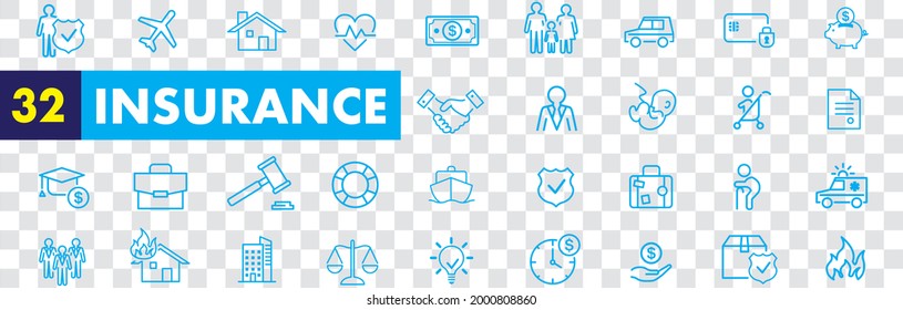 Icono de seguro conjunto ilustración vectorial.