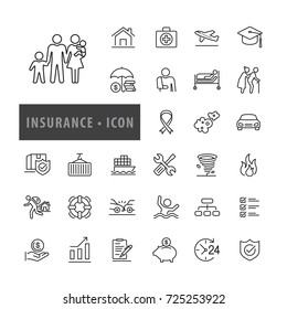 Insurance Icon Set Vector Illustration, Icons Modern Design Style