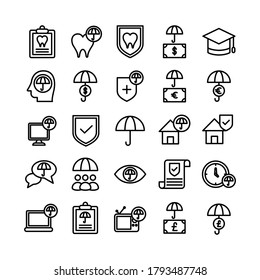 Insurance icon set vector line for website, mobile app, presentation, social media. Suitable for user interface and user experience.