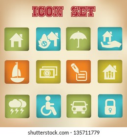 Insurance icon set,vintage style,vector