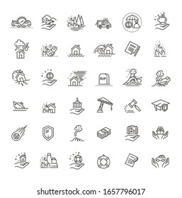 Insurance Icon Thin Line Set Support Services