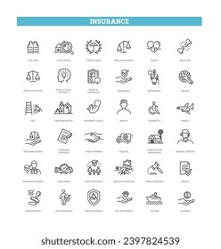 Insurance Icon Thin Line Set Support Services