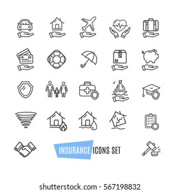 Insurance Icon Thin Line Set Support Services Design for Web and App. Vector illustration