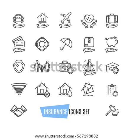 Insurance Icon Thin Line Set Support Services Design for Web and App. Vector illustration