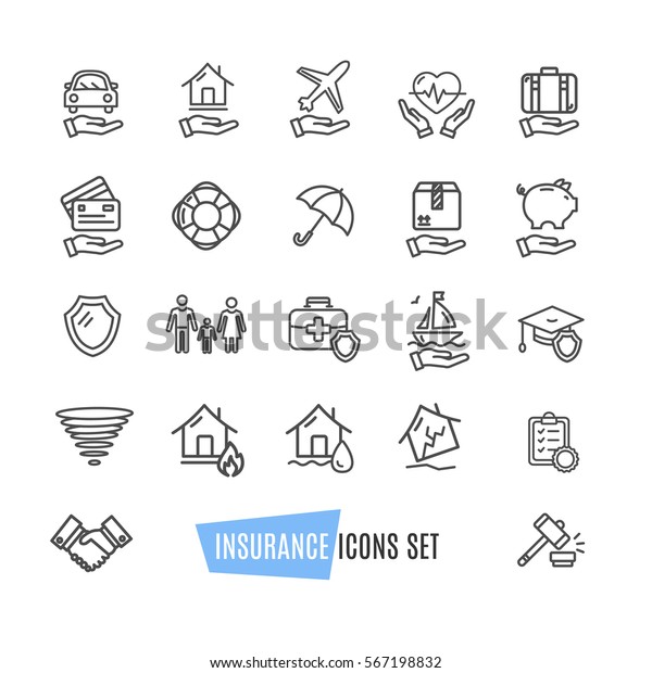 Insurance Icon Thin Line Set Support\
Services Design for Web and App. Vector\
illustration