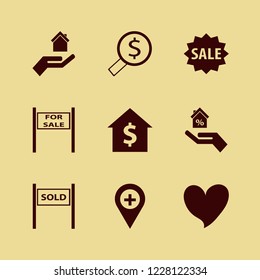 insurance icon. insurance vector icons set sold house, looking money, hand house and sale