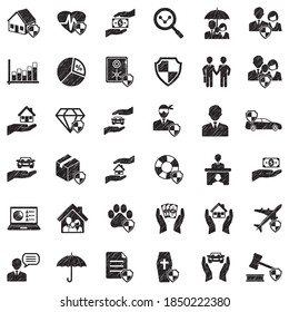 Insurance Icons. Black Scribble Design. Vector Illustration.