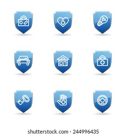 Insurance icons, blue shield button