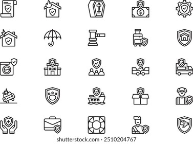 Insurance icons collection is a vector illustration with editable stroke.