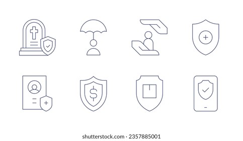 Insurance icons. editable stroke. Containing protect, secure, shield, smartphone, insurance, funeral, health insurance.