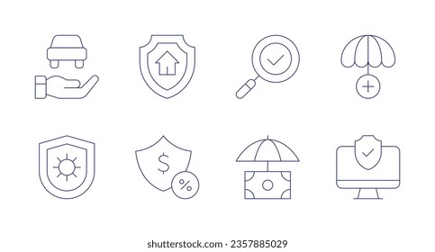 Insurance icons. editable stroke. Containing car, coronavirus, life insurance, monitor, insurance, home insurance.